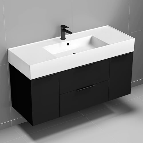 48 Inch Floating Black Bathroom Vanity, Modern Nameeks DERIN533